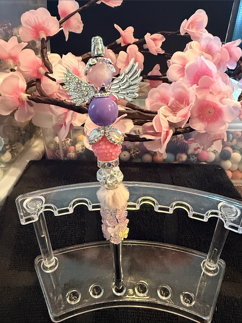 Beaded Angel Pen - Pink & Purple Decorative Gel Pen